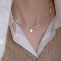 QUAMERS925纯银珍珠爱心碎银项链女2023轻奢小众锁骨 S925银珍珠项链 毛绒礼盒