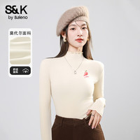 班尼路S&K系列打底衫女装秋冬季木耳边设计感长袖修身内搭上衣服1 杏#水彩荔枝k XL