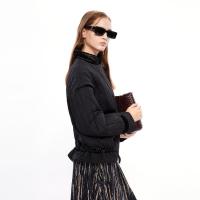 保暖服饰：DKNY 唐可娜儿 女式复古丝绒立领落肩几何绗棉抽绳下摆夹棉外套