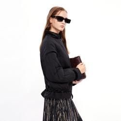 DKNY 唐可娜儿 女式复古丝绒立领落肩几何绗棉抽绳下摆夹棉外套