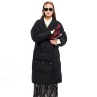 保暖服饰：DKNY 唐可娜儿 女式宽松保暖西装领格纹绗棉长款大衣