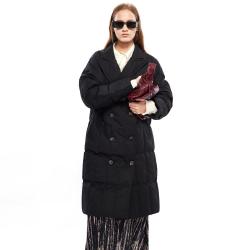 DKNY 唐可娜儿 女式宽松保暖西装领格纹绗棉长款大衣