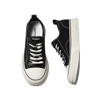 皓顿（HAUT TON）鞋子男2024透气板鞋百搭帆布鞋时尚潮流休闲男鞋 黑色 41 -适合运动鞋42码