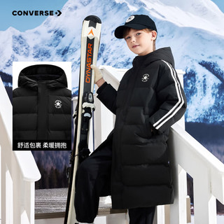 Converse匡威儿童装男童羽绒服冬季新款中大童加绒防风保暖长款外套 正黑色 清洁度800+ 160 /80 充绒量约285g 【建议身高158-170cm】