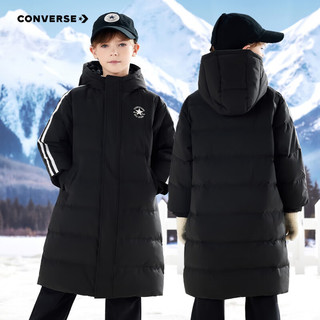Converse匡威儿童装男童羽绒服冬季新款中大童加绒防风保暖长款外套 正黑色 清洁度800+ 160 /80 充绒量约285g 【建议身高158-170cm】