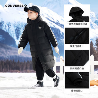 Converse匡威儿童装男童羽绒服冬季新款中大童加绒防风保暖长款外套 正黑色 清洁度800+ 160 /80 充绒量约285g 【建议身高158-170cm】