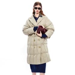 DKNY 唐可娜儿 女士宽松保暖西装领格纹绗棉长款大衣