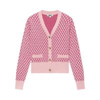 DKNY 简约时尚优雅V领撞色女士针织开衫2025秋冬小香风针织衫毛衣