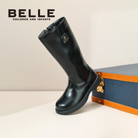 百丽(Belle)童鞋女童长靴2025冬季加绒靴儿童高筒靴中大童英伦骑士靴 黑色 31 适合脚长约18.3-18.8cm