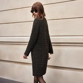 BCBGMAXAZRIA 【初剪羊毛混纺】璀璨星河经典链条小香风粗花呢连衣裙25秋冬