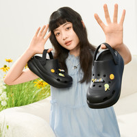 361° 圣代小刘鸭联名女生洞洞鞋户外运动凉鞋沙滩鞋休闲鞋运动凉拖鞋 曜石黑 38