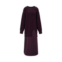 BCBGMAXAZRIA 【初剪羊毛混纺】轻奢针梭拼假两件圆领毛衣连衣裙25秋冬