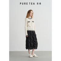 茶·愫【千金小香风】puretea茶愫黑白撞色针织毛衣女绵羊毛2025春 暮白 S