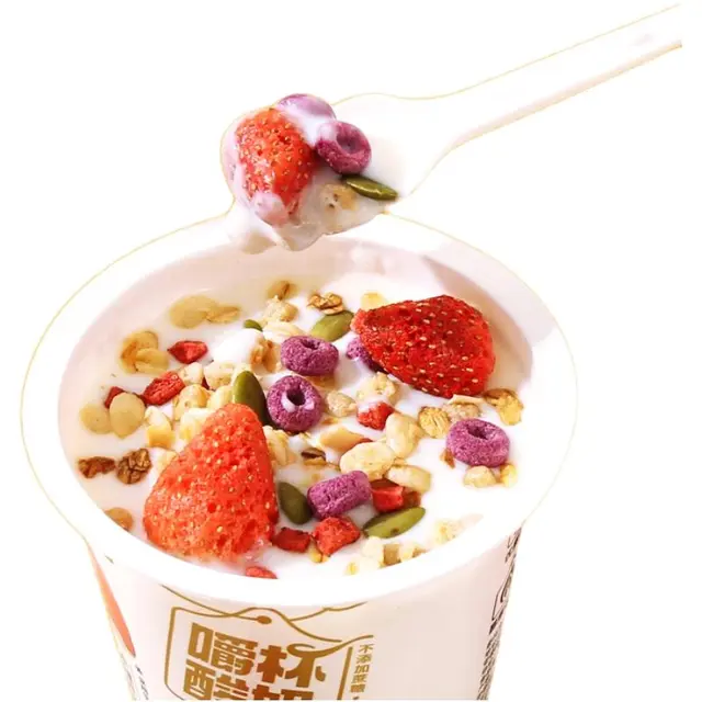 搅拌酸奶谷物酸奶杯牛奶整箱早餐营养代餐咀嚼网红零食生牛乳草莓 冻干草莓谷物酸奶杯*6杯