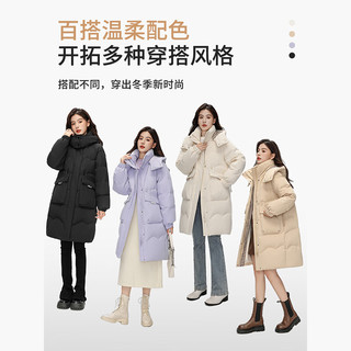 雅鹿羽绒服女中长款2025冬季时尚韩版连帽加厚保暖宽松外套 米色 M /160 【110-125斤】