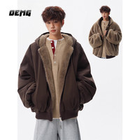 OEMG 双面穿仿兔毛座山雕棉服男士秋冬季上衣加厚保暖潮牌袄子外套 咖色 2XL