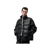 UR2025冬季男装潮流PU立领字母绗缝羽绒服UUV150007 正黑 S