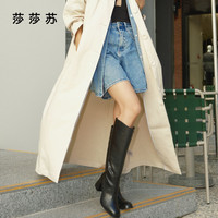 莎莎苏秋冬方头高粗跟骑士靴旅行时装长靴配裙子 深咖色 37