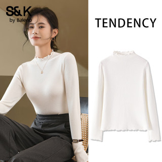 班尼路 女装加厚保暖半高领针织衫内搭秋装木耳边上衣