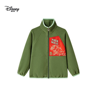 迪士尼 儿童男童摇粒绒外套2025秋冬季女童加厚保暖开衫长袖上衣服 军绿