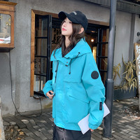 夹克外套男女款春秋季2025小个子登山服户外薄款湖蓝色冲锋衣