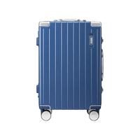 美旅高颜值复古拉杆箱直角箱行李箱 大容量拉杆箱铝框磨砂条纹TI1 蓝色 28英寸
