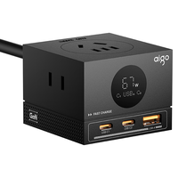 爱国者（aigo）67W氮化镓快充有线魔方插座 1.5米 智能数显桌面插排 3AC孔+2Type-C口+1USB口 笔记本Switch充电器 黑色