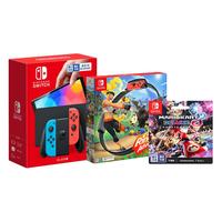 Nintendo 任天堂  OLED版游戏主机 红蓝+《健身环大冒险》主机游戏+《马里奥赛车8》主机游戏 套装
