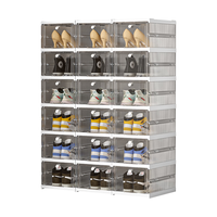 京东京造 鞋盒 免安装可折叠鞋柜门口家用一体柜防尘夹缝 3列6格 ⭐【免安装-透明色】18只