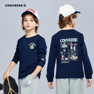 Converse匡威童装长袖T恤2025秋季男童圆领套头打底衫漫画印花童趣潮 藏青蓝 140 /68 【身高128-140cm】