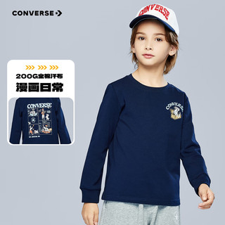 Converse匡威童装长袖T恤2025秋季男童圆领套头打底衫漫画印花童趣潮 藏青蓝 140 /68 【身高128-140cm】