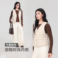 杰克菲雷90白鸭绒轻薄羽绒马甲女士轻便保暖背心内胆内穿羽绒坎肩2025 米白色（2.0版） 2XL （130-140斤）