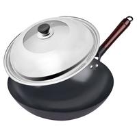 鑫一帆 章丘炒锅铁锅无涂层不易粘锅传统炒菜锅烹饪锅具圆底36cm带盖