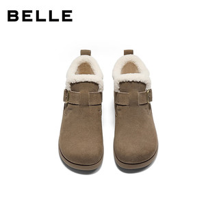 百丽（Belle）复古高帮勃肯鞋女2025冬内增高保暖休闲鞋E5A1DDD5 卡其色 38