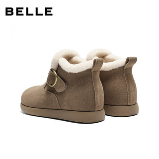 百丽（Belle）复古高帮勃肯鞋女2025冬内增高保暖休闲鞋E5A1DDD5 卡其色 38