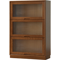 lengon良工实木书柜翻门家用书架书柜组合落地带门书橱简约橡木手办柜 0.6米长矮书柜胡桃色
