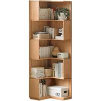 源氏木语实木书架现代简约落地储物柜墙角置物柜客厅转角书柜原木色0.45米