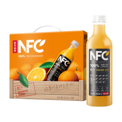 农夫山泉 NFC果汁 鲜果压榨100%纯果汁 900ml*4瓶 橙汁大瓶 团购送礼 整箱装