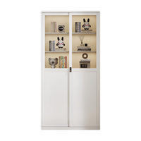 铁豹家用钢制书柜带锁推拉门防尘玻璃展示柜多层落地书架金属收纳柜子 上玻下铁移门-(高2m*宽0.8m)