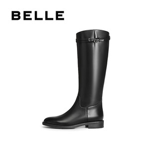 百丽（Belle）牛皮周雨彤同款双子星骑士女冬季商场款长靴B9V1DDG5 牛皮升级版-黑色（小个子低筒版）【兰西雅同款】 39