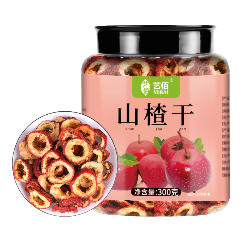 艺佰 【大桶300克】无核山楂干去核山楂片无添加水果片茶泡水花果茶 片大肉厚无核