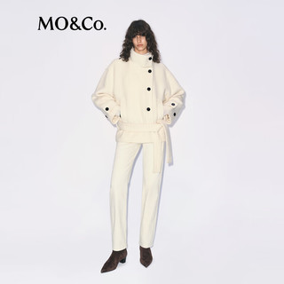 MO&Co.毛呢外套2025冬绵羊毛圈圈呢复古高领侧襟低腰腰带MBE4COT029 米白色 XS /155