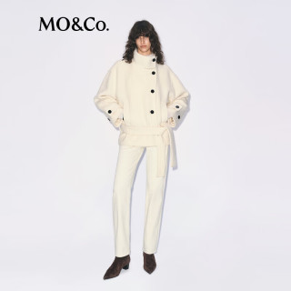 MO&Co.毛呢外套2025冬绵羊毛圈圈呢复古高领侧襟低腰腰带MBE4COT029 米白色 XS /155