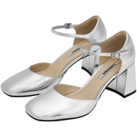 73Hours赵小姐同款女鞋焦糖咖啡2024秋法式银色粗跟凉鞋厚底玛丽珍单 银色 36