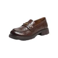 百丽（Belle）复古羊皮褶皱乐福鞋女2026春便式乐福鞋E9L1DAA6 棕色 39 (245mm)