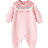 迷你巴拉【新年季】女宝宝针织连体衣新生儿婴儿新中式爬服2026 白红色调00416 66cm