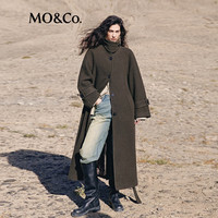 MO&Co.毛呢大衣2025冬美丽诺绵羊毛双面呢高领长款附腰带MBE4OVCT05 军绿色 S /160