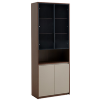 全友家居新中式书柜玻璃展示柜书房文件柜落地靠墙收纳储物柜129715 【胡桃木色+浅驼色】书柜