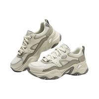 斯凯奇(Skechers)2024女式增高透气运动鞋厚底时尚150521 石头色/橄榄色/STOL 35.5