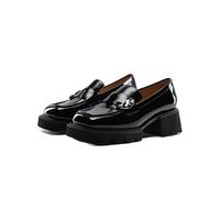 NINE WEST/玖熙单鞋女金属饰扣乐福鞋方头厚底小皮鞋 NP351029FK 黑色34